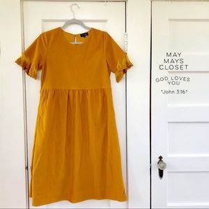 Roolee Fall Autumn Dress MIDI Mustard Yellow Small Cozy Lace